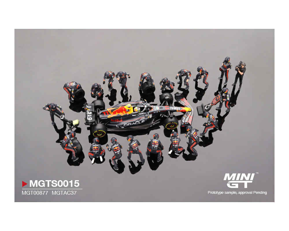 (Pre-order) Mini GT Oracle Red Bull Racing RB19 #11 Sergio Pérez 2023 F1 Japanese Grand Prix Pit Crew Set Limited Edition
