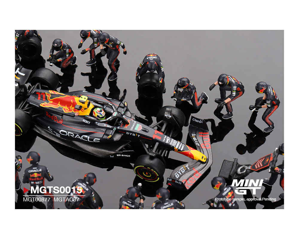 (Pre-order) Mini GT Oracle Red Bull Racing RB19 #11 Sergio Pérez 2023 F1 Japanese Grand Prix Pit Crew Set Limited Edition