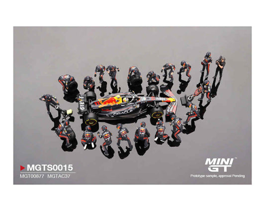 (Pre-order) Mini GT Oracle Red Bull Racing RB19 #11 Sergio Pérez 2023 F1 Japanese Grand Prix Pit Crew Set Limited Edition