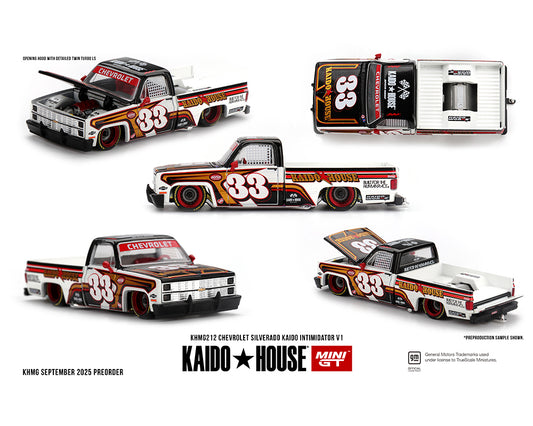 (Preorder) Kaido House x Mini GT Chevrolet Silverado KAIDO Intimidator V1 - White w/ Brown Two-tone