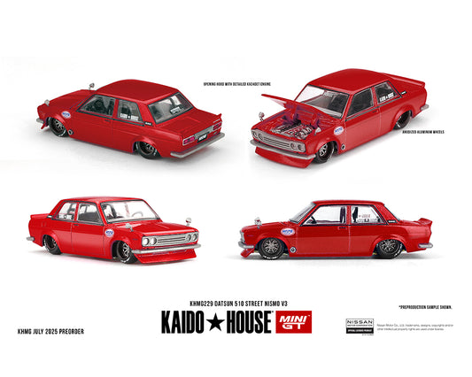 (Preorder) Kaido House x Mini GT 1:64 Datsun 510 Street Nismo V3 – Red